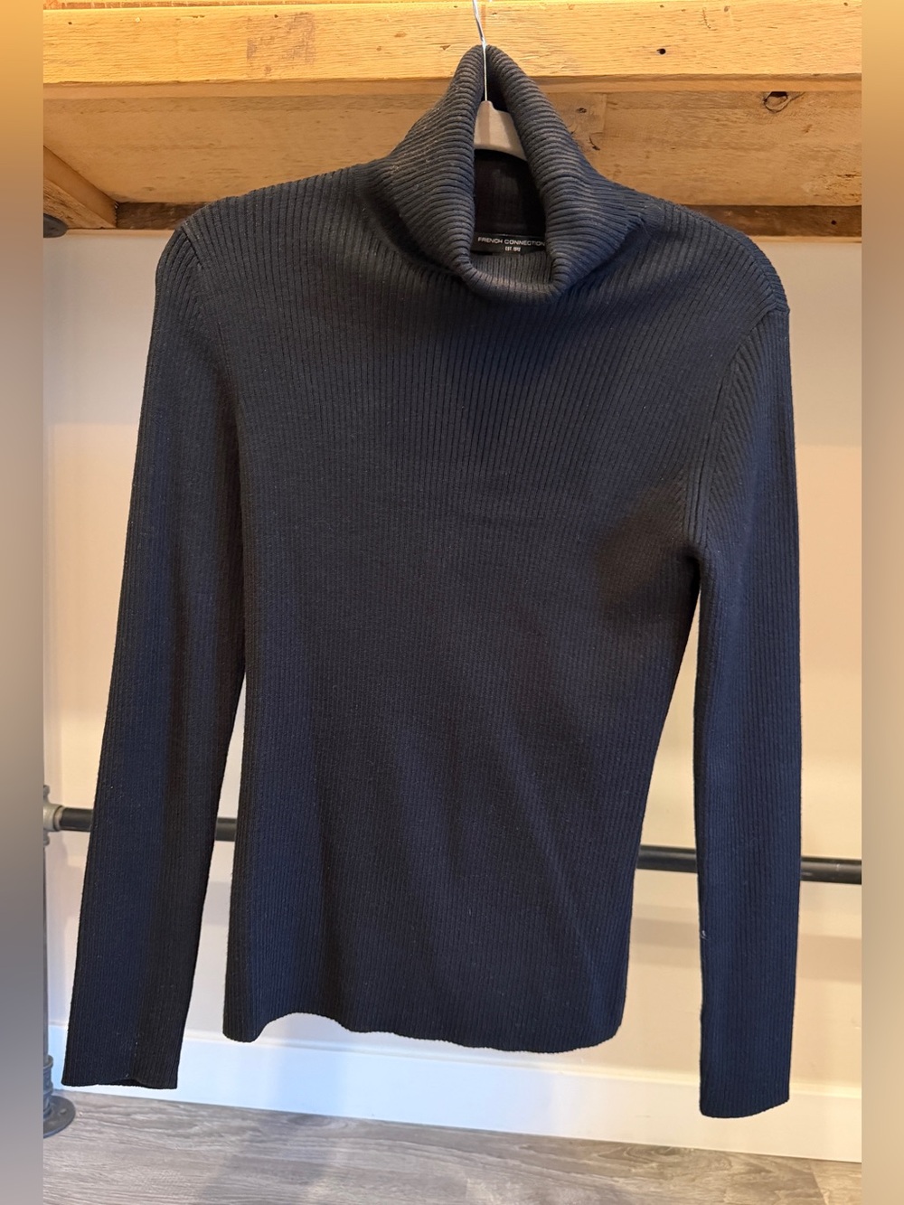 Black Ribbed Turtleneck Sweater - French Connection L